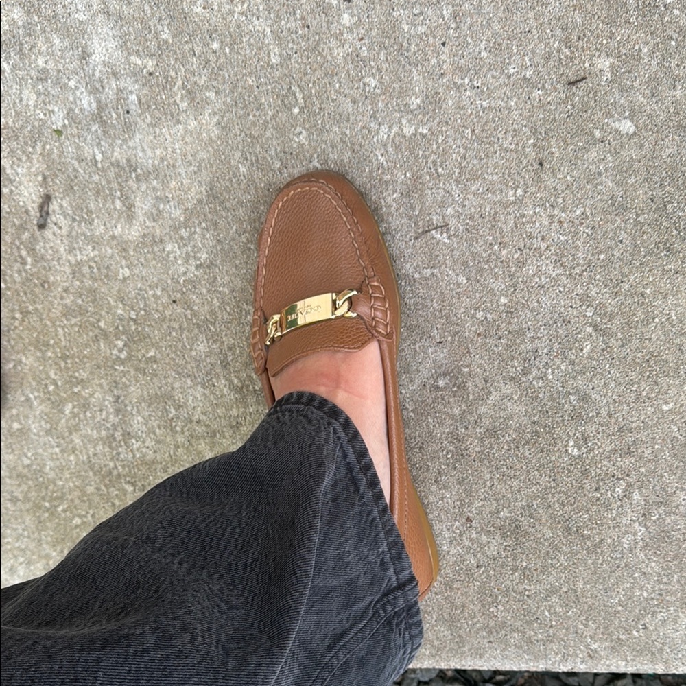 Coach Tan Leather Loafers with Gold Accent